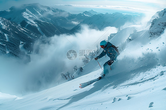 滑雪者在山坡间图片