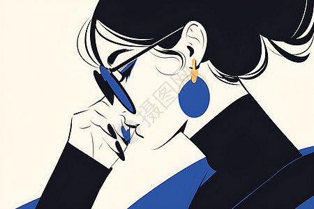优雅女性佩戴蓝色耳环图片