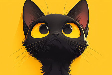 黄色背景上的黑猫高清图片