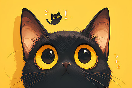 黑色猫咪与黄色背景图片