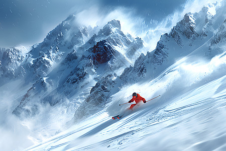 高山上的滑雪者图片