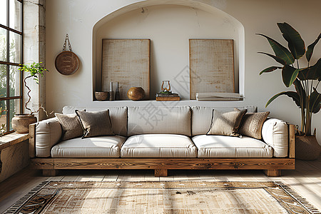 客厅里的木质沙发图片