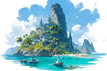 蓝天下的海湾城堡图片