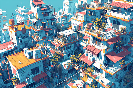 色彩斑斓的城市大楼图片