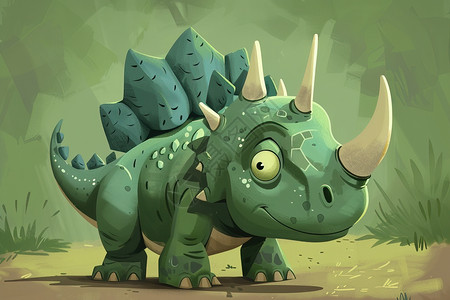 萌动物可爱恐龙在草丛中插画