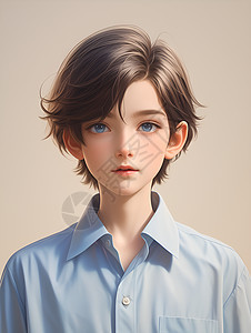 蓝衬衫的男孩插画图片