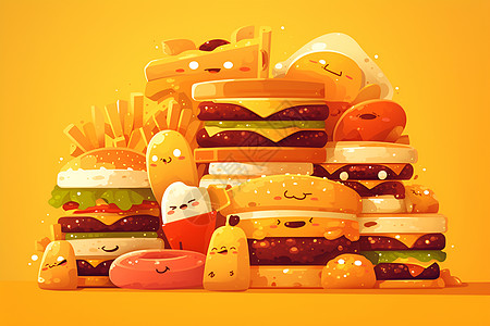 快乐的汉堡和薯条套餐图片