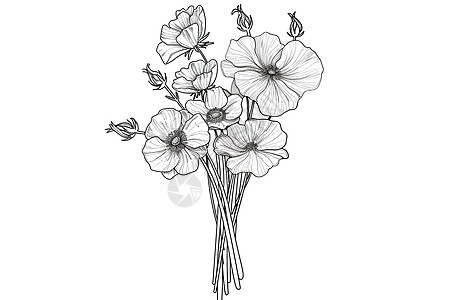 黑白线条花卉图片