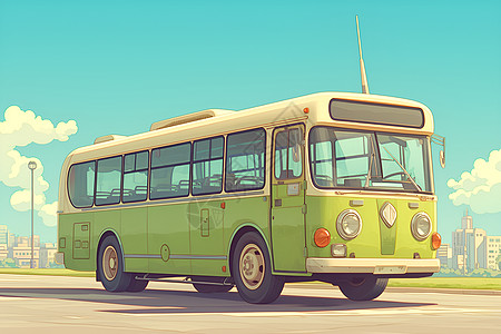 绿色巴士穿越都市图片