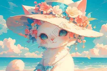海边度假的猫咪背景图片