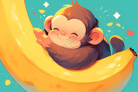 快乐的猴子和巨大的香蕉图片