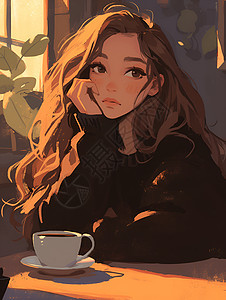 女孩在咖啡馆里喝咖啡图片