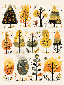 秋天泛黄的树木图片