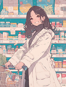 白衣女人在超市购物图片
