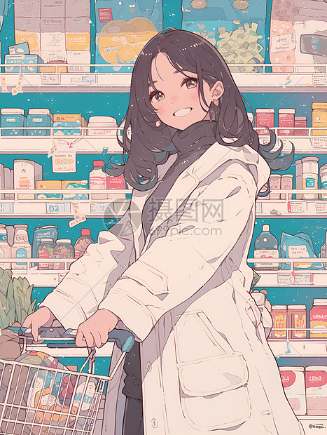 白衣女人在超市购物图片