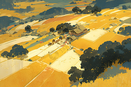 金色稻田里的耕地劳作图片