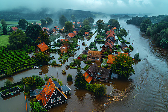 洪水淹没的村庄图片
