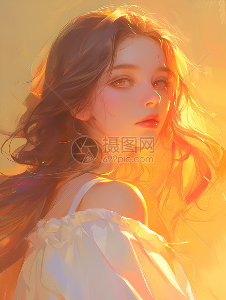 美丽的少女插画图片