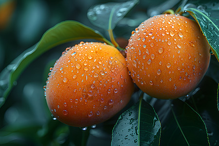 露珠缀挂的芒果背景图片