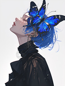 少女头上的彩蝶图片