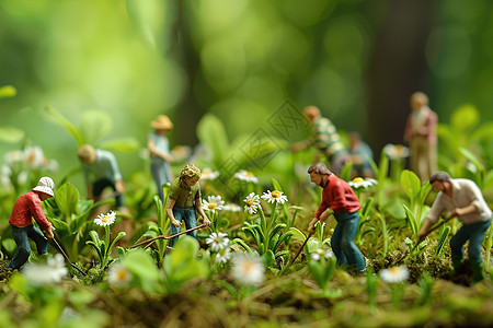 微型人群在花草丛中图片