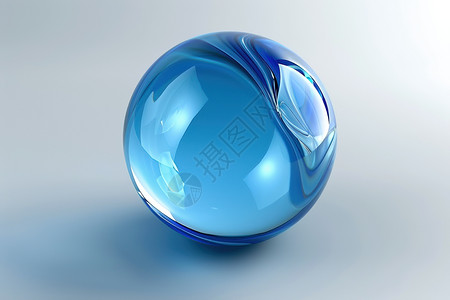 蓝色玻璃球在白色背景上图片