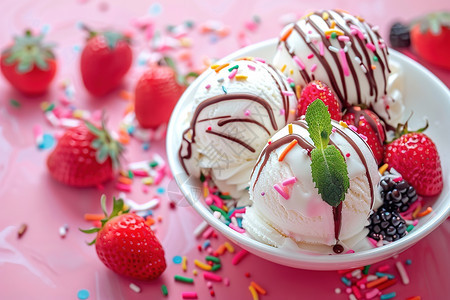 粉红草莓冰激凌图片