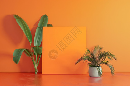 橙色空间中的植物图片