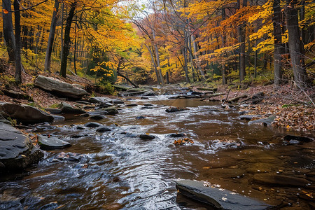 秋色溪流图片