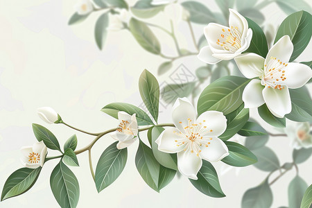 纯白花朵与绿叶图片