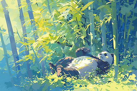 熊猫在竹林中躺着图片
