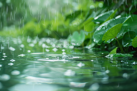 雨水浸湿的池塘图片