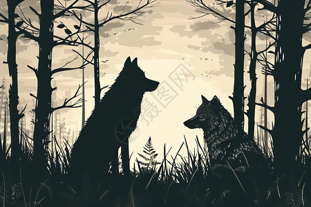 森林里两只狼图片