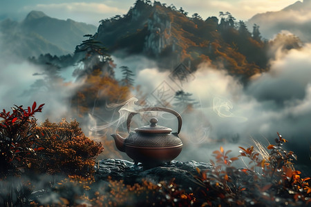森林中的茶壶图片