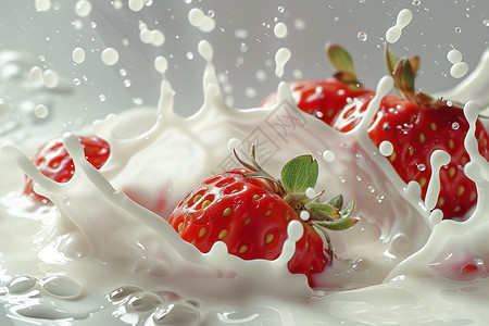 洒溅的草莓牛奶图片