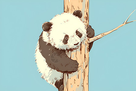 小熊猫在尝试爬树图片