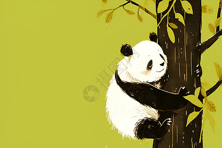 熊猫挣扎攀爬树木图片