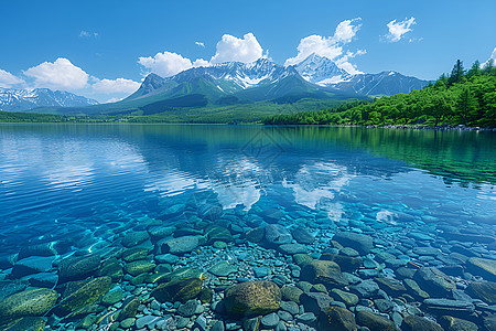 碧空如洗的湖泊图片