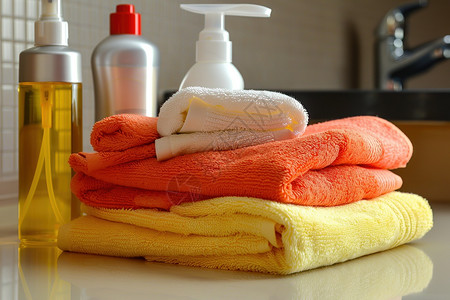 毛巾和洗手液图片