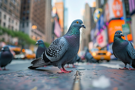 城市街道上一群鸽子图片
