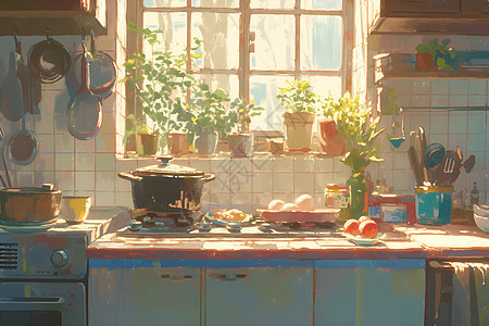 暖阳下的厨房图片
