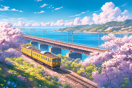 火车行驶在春天图片