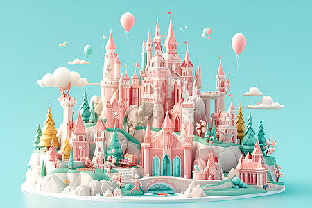 粉色粘土城堡的童话世界图片