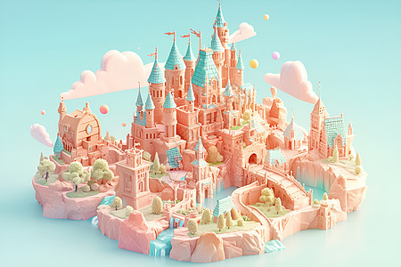 粉色粘土城堡插画图片