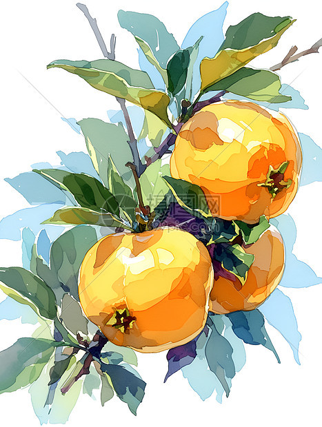 淡彩画中的两颗柿子图片