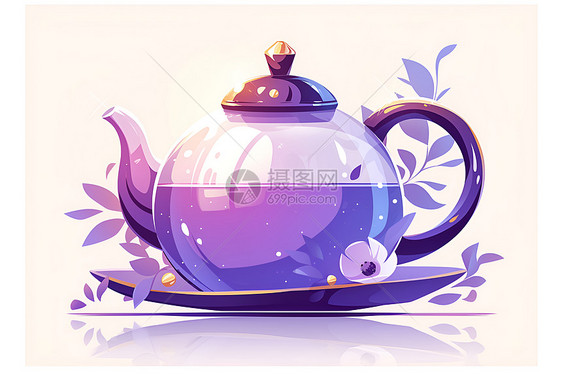 简约风格的紫色茶壶图片