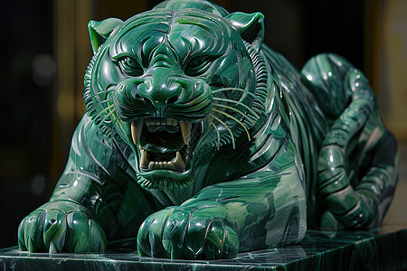绿色大理石雕塑的老虎图片