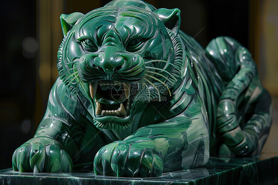 绿色大理石雕塑的老虎图片