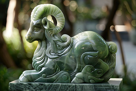 翠绿色的公羊雕像图片