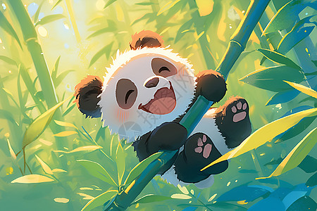 熊猫快乐的拿着竹子图片